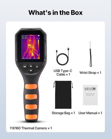 Тепловізор VEVOR з роздільною здатністю 320x240, термокамера з візуальною камерою 2MP, -20°C до 550°C, 4 режими та 6 колірних палітр
