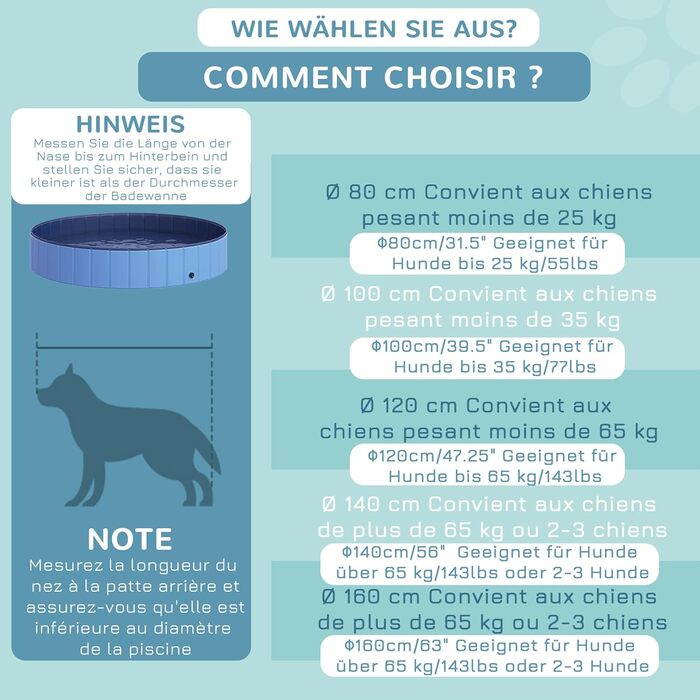 PawHut Dog Bath Tub Dog Pool Bathtub Swimming Pool Water Pool for Dogs 120 x 30 cm