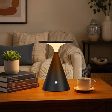 Світлодіодна настільна лампа бездротова LED акумуляторна, димуєма, 4000mAh, для приміщення та вулиці, сенсорна, 3 кольори, регульована яскравість, стильна (1 шт., чорна)