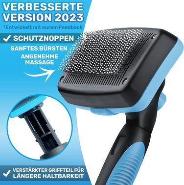 Щітка для собак та котів BluePet для довгої шерсті - видаляє підшерсток, ковтуни та вузли. Версія 2.0 з кнопкою очищення. Для щоденного використання (Блакитна) 2.0