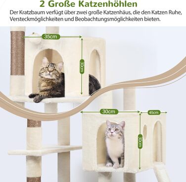 Драбина-кіготь Globlazer Kaktus (178 см) для котів: велика, з гамаком, будиночком та сходами з сизалю. Підходить для 2-4 великих котів. Колір: зелений (F70 Pro)