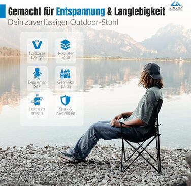 LINUMA® 2 шт. Складний стілець для риболовлі та кемпінгу - чорний, з підстаканником та сумкою для перенесення. Стілець для відпочинку, саду, риболовлі.