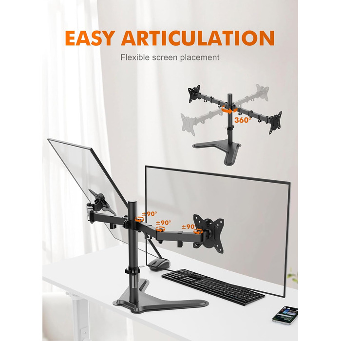 Тримач для монітора GRIFEMA для 2 моніторів, 13-27 дюймів, регульований, гнучкий, VESA 75/100mm, GB2001A-2 (U-основа)