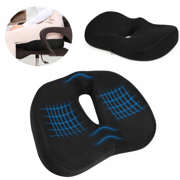 Ортопедична подушка для сидіння з ефектом пам'яті (Memory Foam), профільна, велика — для стільця та крісла
