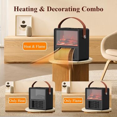 Електричний обігрівач Minthouz 1200W/800W з ефектом полум'я, термостатом та захистом від перегріву для дому та офісу