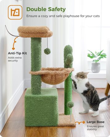 PAWZ Road Котячий кігтеточка з гамаком, котячий тур з сизалю, зелений, 83 см