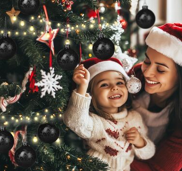 Скляні кулі Hengsong на Різдво: 24 шт. чорні та золоті, 6 см. Декорації для ялинки, різдвяний декор