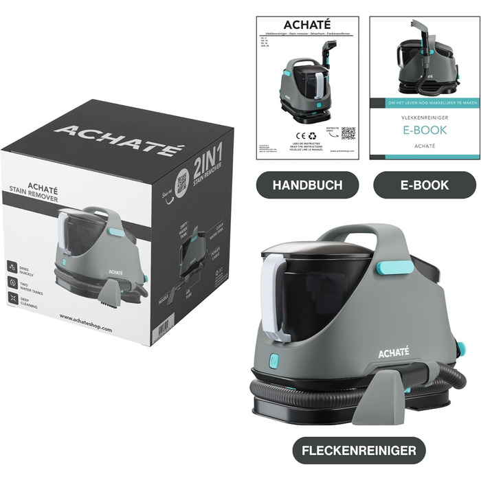 Вагзасув - очищувач плям для килимів, диванів, килимків, м'яких меблів, сходів, авто - потужний килимовий очищувач - пристрій для чищення м'яких меблів 650W, 1,4L, сірий/блакитний