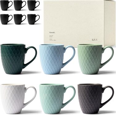 KIVY Mug Set, 6 x 400ml - Large Coffee Mug Set of 6 - Large Coffee Mug - Tea Mug Set - Coffee Mug Sets - Ceramic Mug Set - Mug Sets - Modern Coffee Pot - Coffee Mug