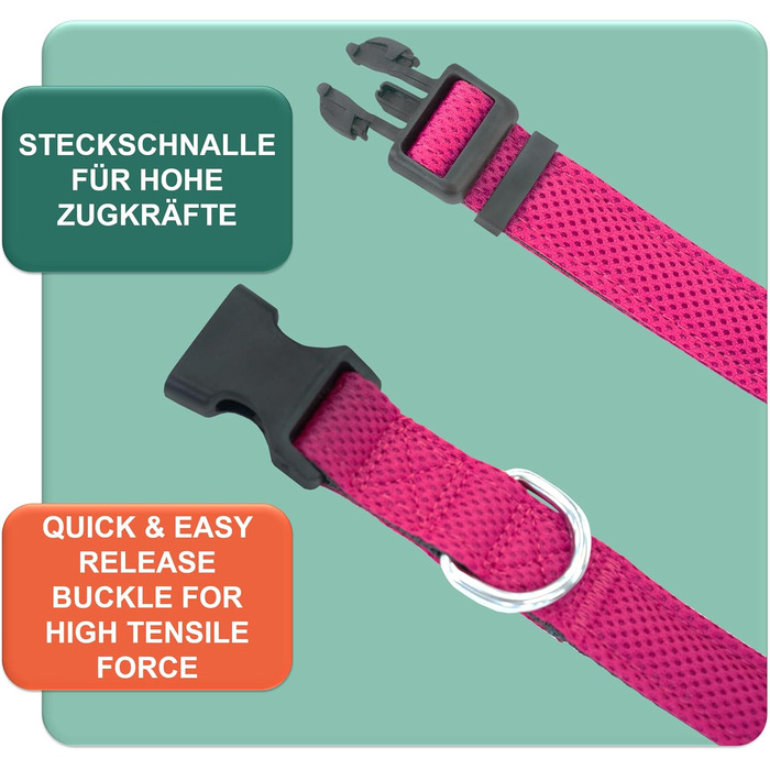 Преміум нашийник для собак DEY Air Mesh | Регульований | для малих, середніх та великих собак | багато кольорів та розмірів | нашийник для собак та котів | нашийники для собак | нашийник для цуценят | Рожевий, M [M/L] - 2,5 x 34-49 см Рожевий