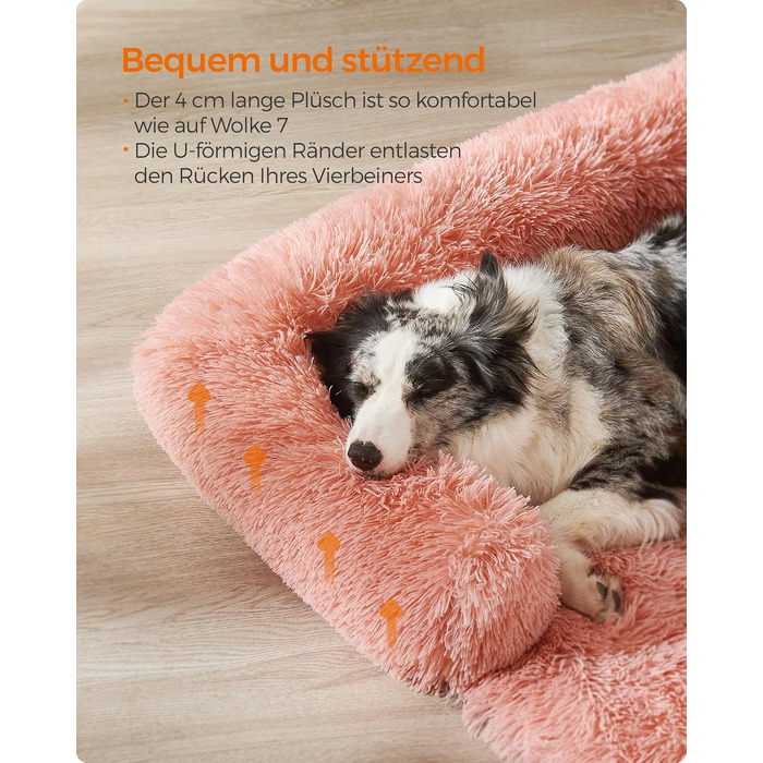 Feandrea FluffyHug Dog Bed, Plush, Dog Blanket Sofa, Sofa Protector Dog, Dog Cushion, Size M, for small and medium-sized dogs, 80 x 75 x 16 cm, PGW221G02 (L 110 x W 95 x H 18 cm, Pink)