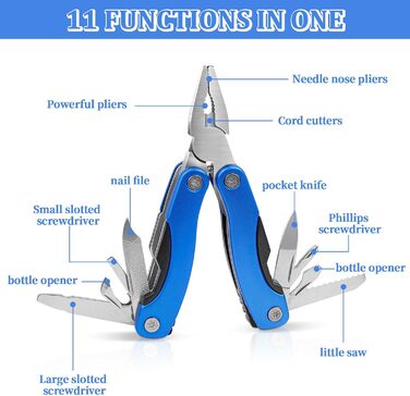 Мультитул 11 в 1: багатофункціональний інструмент з нержавіючої сталі з бітами для викрутки та складним ножем, у комплекті з сумкою для активного відпочинку