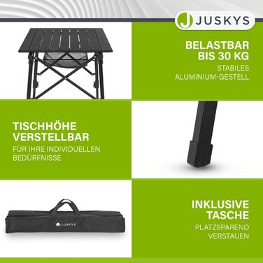 Стол для кемпінгу Juskys Picco - алюмінієвий, 90x52 см, легкий, складний, регульований по висоті - для кемпінгу, саду, відпочинку на природі. Чорний