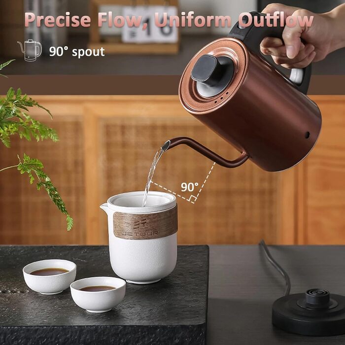 Електричний чайник Schwanenhals 1.0L, ретро-дизайн, нержавіюча сталь, 1000W, з автовимкненням та захистом від перегріву, BPA-free, мідний колір