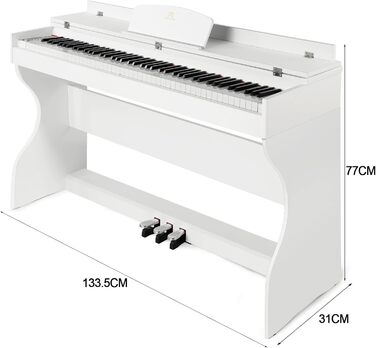 Електронне піаніно MUSTAR 88 клавіш з табуретом, цифрове піаніно, електричне піаніно з підставкою, 3 педалі, 2 роз'єми для навушників, LCD-дисплей, USB/MIDI, піаніно для початківців, чорний колір