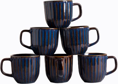 Набір кавових чашок 6 шт., 320 мл, порцеляна, з ручкою, блакитні - для еспресо, капучино