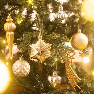 Набір прикрас на ялинку Valery Madelyn 60 шт. - ялинкові кулі, міцні, з підвісками, декор для ялинки (білий & золотий)