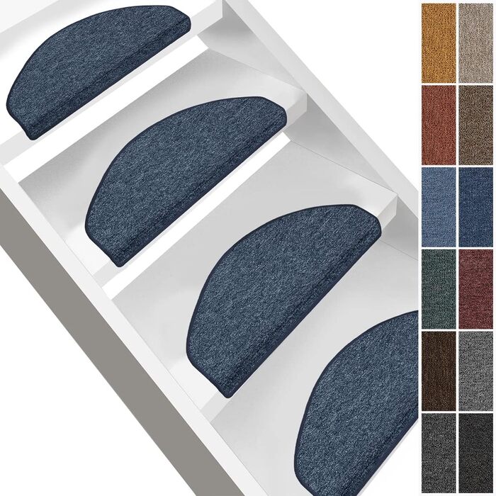 Casa Pura London Stair Treads - Non-Slip Carpet Stair Runners - 15 Piece Set or Individual - Dark Blue