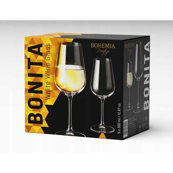 Келихи для білого вина Bohemia Bonita, прозорі, 360 мл, 6 шт.
