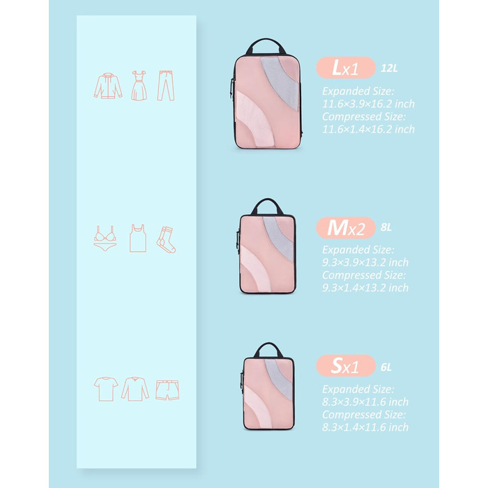 Органайзери для валізи BAGSMART компресійні (4 шт) - чорний/рожевий