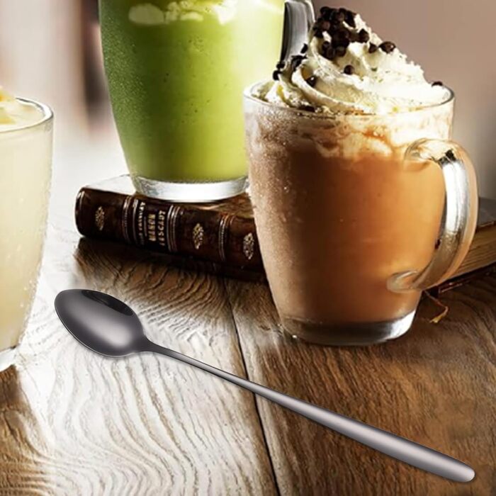 Набір ложок для лате макіато, 6 шт., 19.8 см, нержавіюча сталь. Підходить для кави, коктейлів, десертів