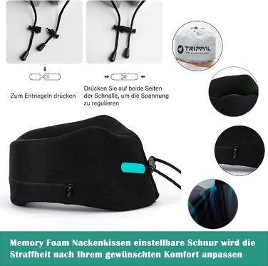 Joscoal Neck Pillow Travel, Comfortable Travel Pillow Car Headrest Luxurious Airplane Chin Support Travel Pillow Memory Foam Support Function Ideal for Travel Office Cars. Size M (34-40cm Neck Circumference), Black