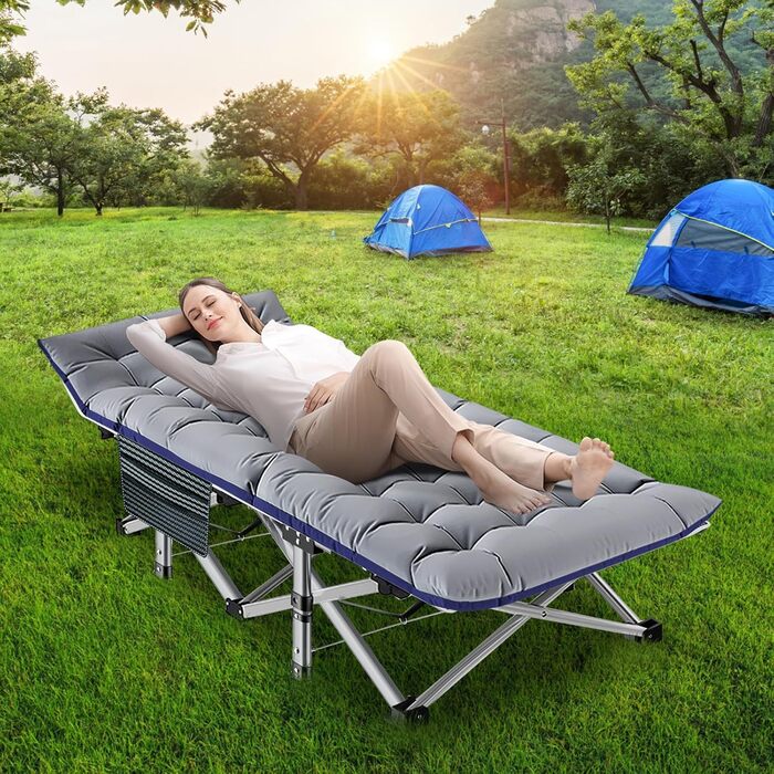 Розкладне ліжко ZIKEBTUY для кемпінгу та відпочинку: міцне, з матрацом, 200 кг, 190x71x36 см