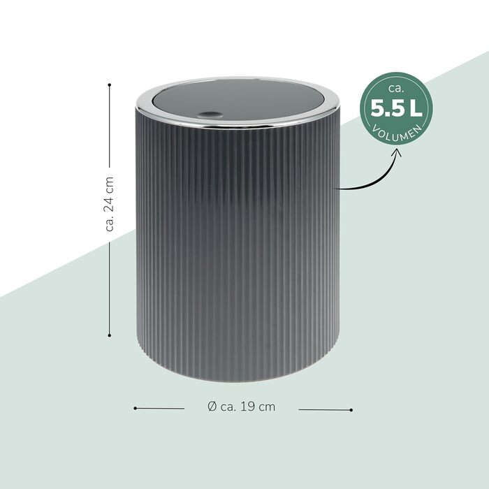 Bremermann Cosmetics Container GAVELLO with Swing Lid // Bath Bucket with Grooved Decoration, Plastic 5.5 Liters (Grey)