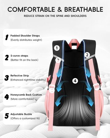 Шкільний рюкзак для дівчаток Tanou: стильний, зручний, з дихаючої тканини Oxford (3-5 клас, чорно-рожевий)