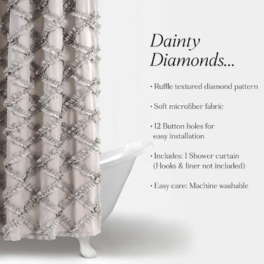 Штора для душу Lush Decor, Шармучий стиль шабі-шик, дизайн у стилі фермерського будинку, 182,9 x 182,9 см, слонова кістка/світло-жовтий (сірий)