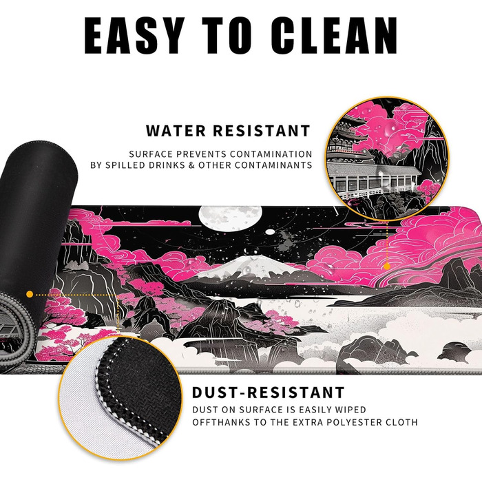 MiaVibte Килимок для столу Японський, Riverside Повний Місяць, ігровий килимок для миші, XL килимок для клавіатури, 80 x 30 см, декор для столу (Мотів 32)