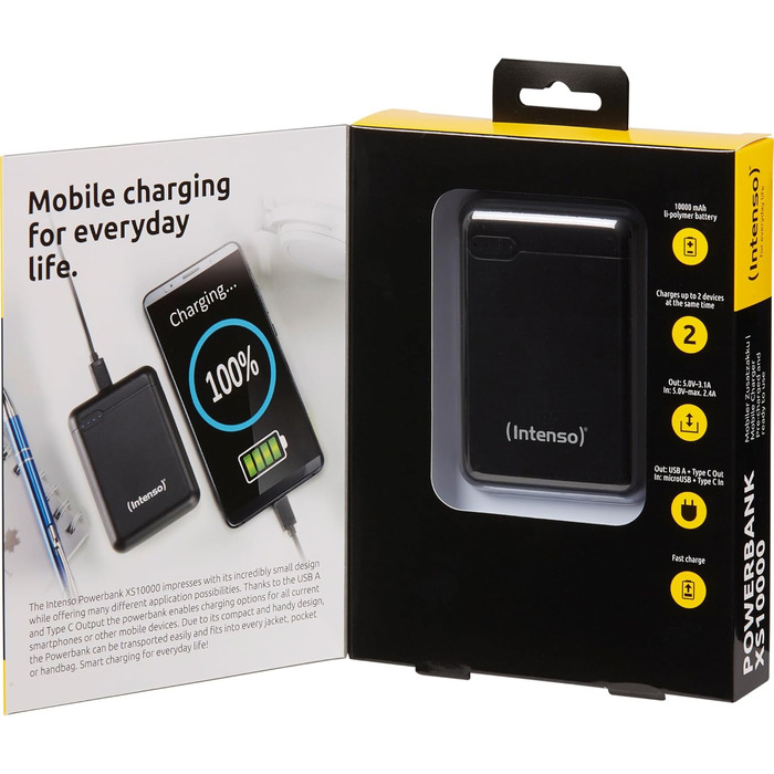Powerbank Intenso 10000mAh XS – чорний, зовнішній акумулятор для смартфонів, планшетів, MP3-плеєрів та цифрових камер