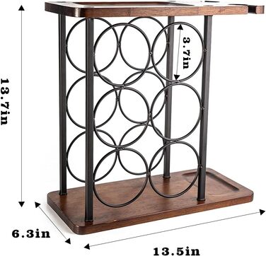 Wine rack for 6 bottles, wine bottle holder, 3 tiers, with 2 wine glasses.