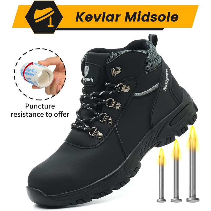 Зимові робочі черевики з металевим носком для чоловіків та жінок. Водонепроникні захисні черевики з антиковзкою підошвою. Розмір 40 EU, колір: чорний