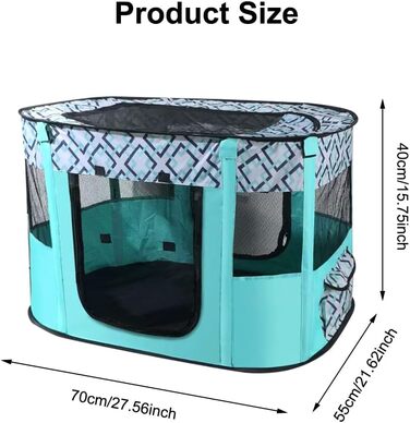 Клітка-манеж для цуценят та домашніх тварин, 70x55x40 см, водовідштовхуюча, для собак, кроликів, котів та морських свинок, для дому та вулиці (зелене решітка)