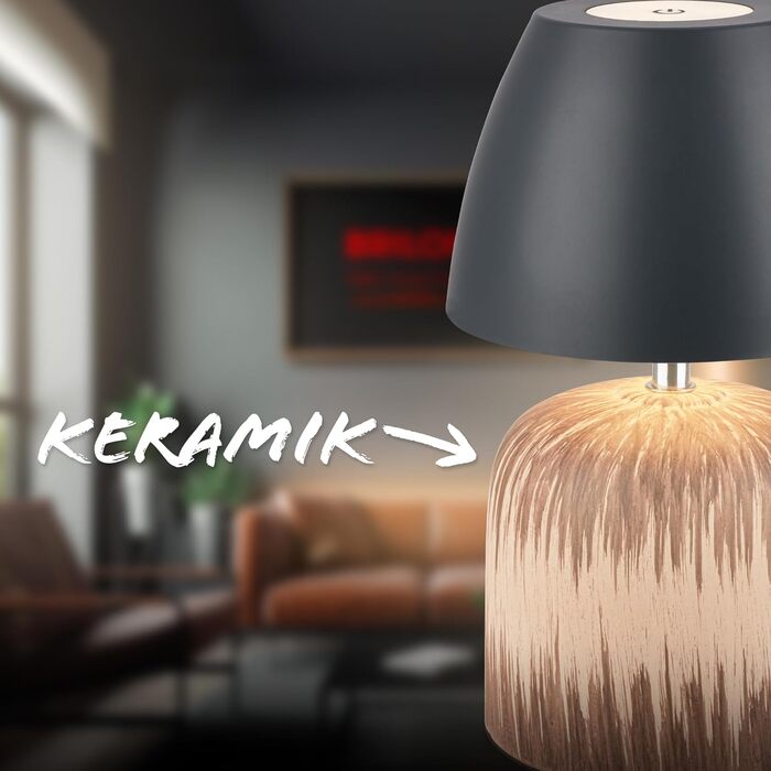 LED лампа BRILONER настільна бездротова IP44 з торканням, регульована яскравість, керамічний цоколь, нічник, лампа для читання, декоративна лампа, настільна лампа, акумуляторна лампа, для вулиці, 13,5x22 см, (антрацит-дерево)