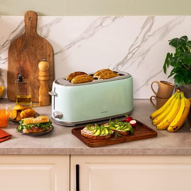 Тостер Cecotec Toast&Taste 1600 Retro Double Green: 4 слоти, 1630 Вт, нержавіюча сталь, регулювання потужності, піддон для крихт