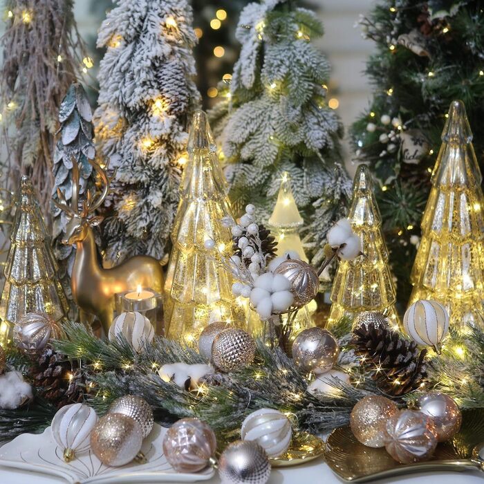 Декоративна куля на ялинку Sea Team з малюнком та блискучим прикрасою, набір (60 мм, шампань)