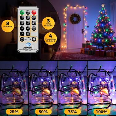 LED гірлянда на ялинку: 250 LED, тепле біле світло, 15м, IP44, 8 режимів, таймер, для дому та саду