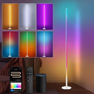LED-лампа Fortand кутова, WiFi, RGBCW, диммування, для вітальні/спальні, з пультом, сумісна з Alexa/Google Home, 155 см (кругла база)