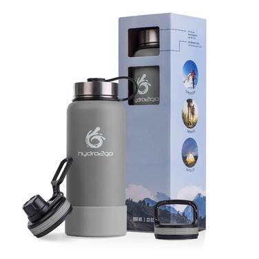 Термофляга Hydro2Go Edelstahl X-AlpsBottle 1000 мл, сіра, з 3 кришками, вакуумна ізоляція
