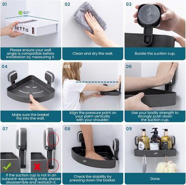 Поличка для душу TAILI без свердління, регульована, набір 2 шт., аксесуари для душу з гачками, нержавіюча сталь, чорний, органайзер для кухні, ванної кімнати, сріблястий