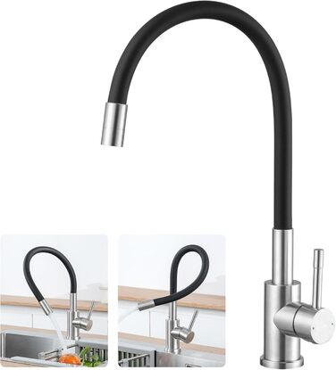 Кран кухонний CECIPA SOFETIY SERIE чорний матовий, з гнучким гусаком 360°, для високого тиску, з нержавіючої сталі, для мийки, однорегуляторний