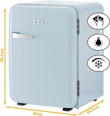Холодильник мініатюрний TZS First Austria Retro 40L, блакитний. Безшумний, з підсвіткою та 2 полицями. Ідеально для кемпінгу, офісу, спальні, готелю.