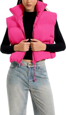 Жіноча степна жилетка з коміром-стійкою, блискавкою, коротка, рожева - розмір M