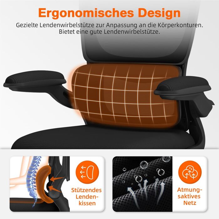 Ергономічне крісло для офісу з регульованою підголовником, поперековою підтримкою та відкидними підлокітниками, крісло для начальника, 150 кг, чорний колір, модель 2