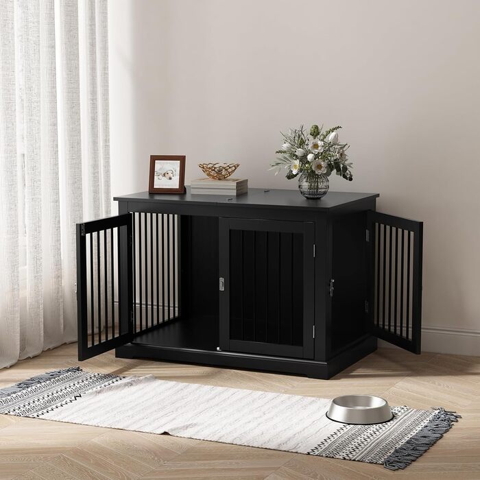 Будка для собак у дім, клітка-меблі з подушкою, затишний вольєр для собак, собачий будиночок, клітки для великих собак, меблева бутка з відкидним верхом, білий (L) (чорний*2)