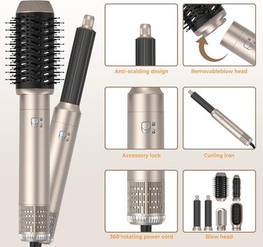 6-в-1 Стайлер для волосся 1000W з насадкою-щіткою, фен, локони, об'єм, випрямлення, сушка. Жовтий