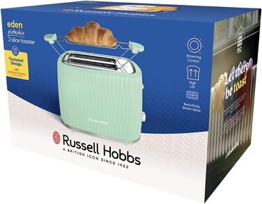 Тостер Russell Hobbs Eden з 6 рівнями підсмажування, підйомний механізм, функції розморожування, підігріву та зупинки, зйомний піддон для крихт, насадка для тостів, колір Pistazie (27374-56)