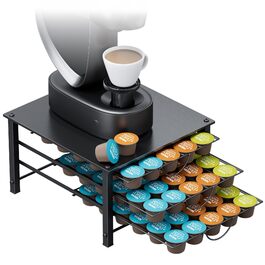 Тримач для капсул Dolce Gusto на 90 капсул, металеві шухляди, коричнева дерев'яна платформа, антиковзні ніжки для кухні та офісу